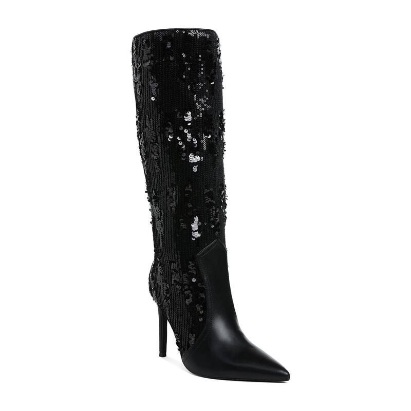 ロンドンラグ レディース シューズ ブーツ・レインブーツ トール スパンコール London Rag Sitarah Womens Metallic Sequin KneeHigh Boots Black ブラック