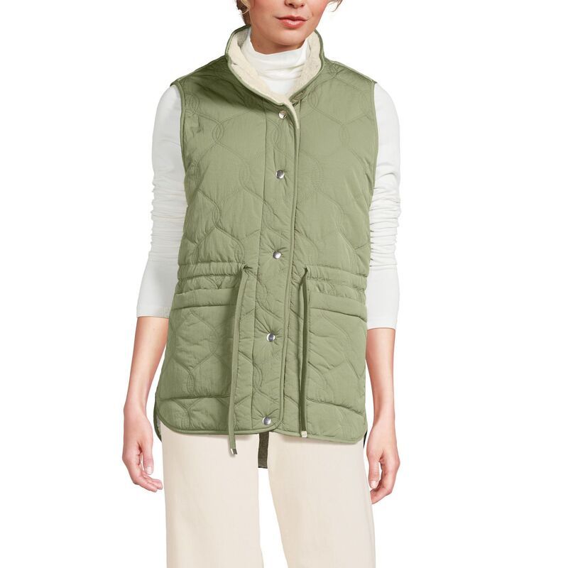 ランズエンド レディース アウター ジャケット・ブルゾン キルティング ベスト フリース Womens Lands End Reversible Quilted Sherpa Fleece Vest Sage Greenatural グリーン