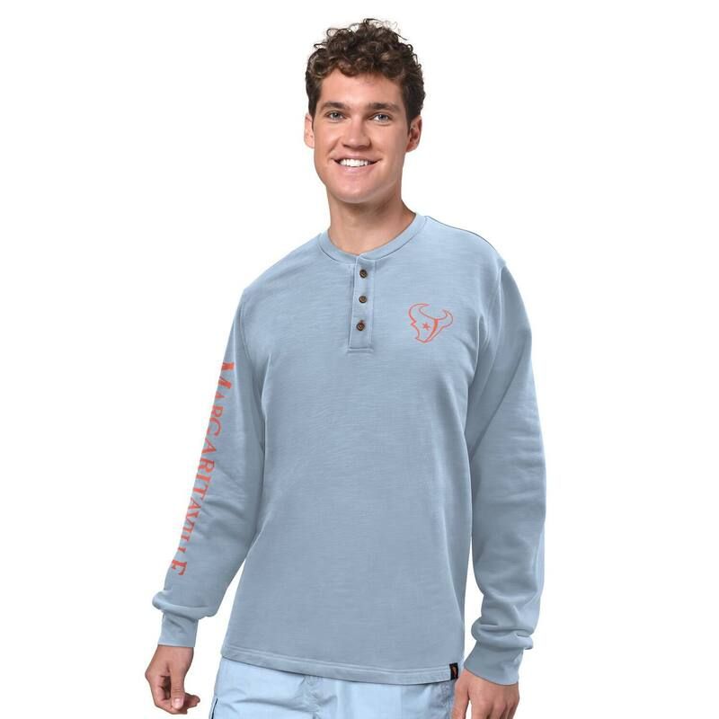 マルガリータビル メンズ トップス Tシャツ Mens Margaritaville Light Blue Houston Texans Five OClock Henley Long Sleeve TShirtxs Light ブルー