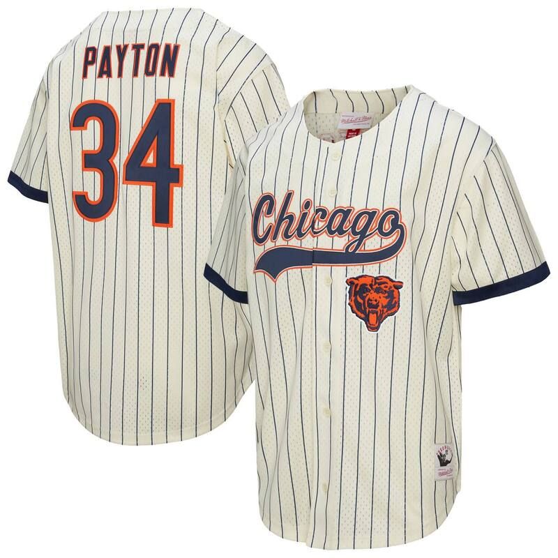 ミッチェルネス メンズ トップス Tシャツ メッシュ ジャージー Mens Mitchell Ness Walter Payton Cream Chicago Bears Name Number Mesh ButtonUp Baseball Jersey Br