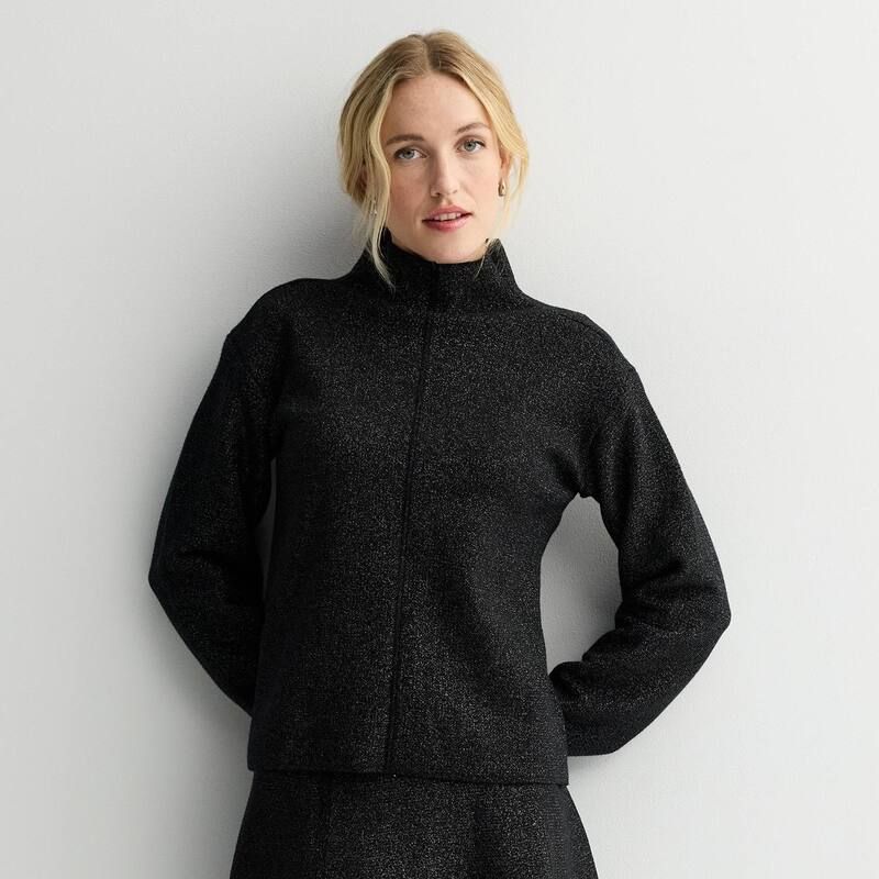 ナインウェスト レディース アウター ニット・セーター モックネック Womens Nine West Mock Neck Pullover Sweater Mineral Black ブラック