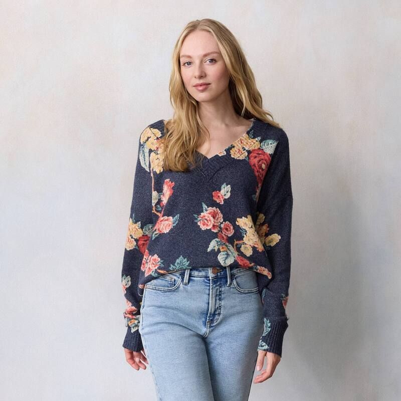 LC Lauren Conrad レディース アウター ニット・セーター Vネック プチ Petite LC Lauren Conrad Vneck Pullover Sweater Navy Provence Place ネイビー