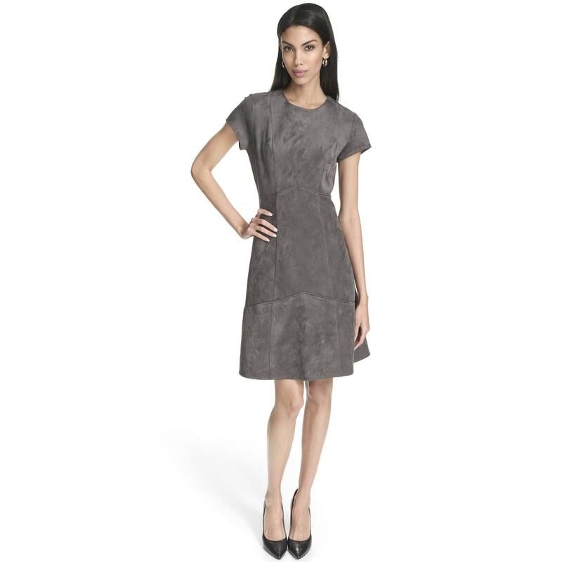 アンドリューマーク レディース トップス ワンピースエード Womens Andrew Marc Short Sleeve Faux Suede Sheath Dresslate スレート