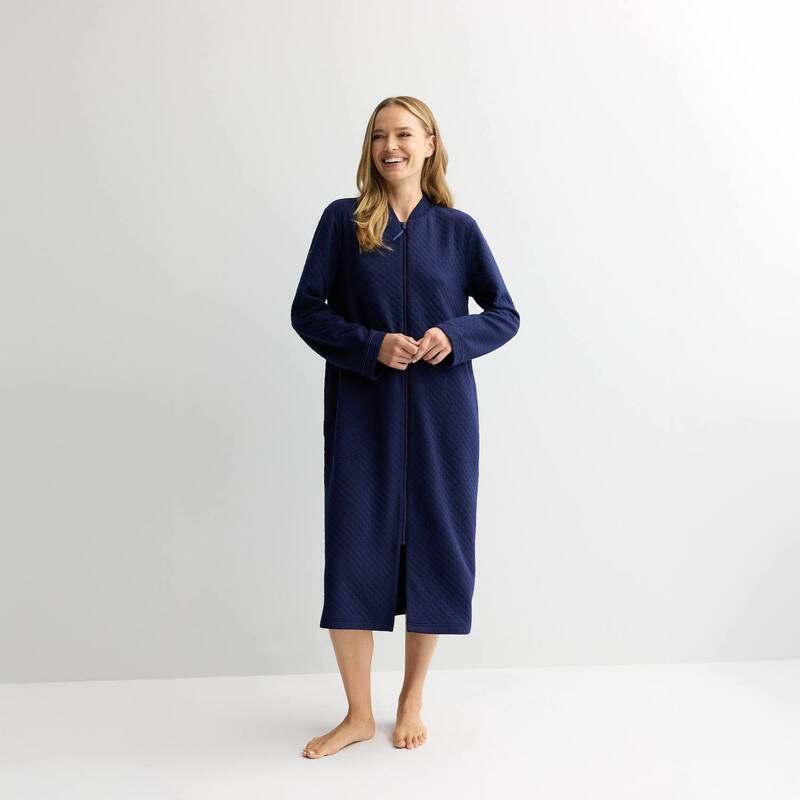 クロフト＆バロー レディース アンダーウェア ナイトウェア キルティング Womens Croft Barrow Long Quilted Zip Robe Navy Rae ネイビー