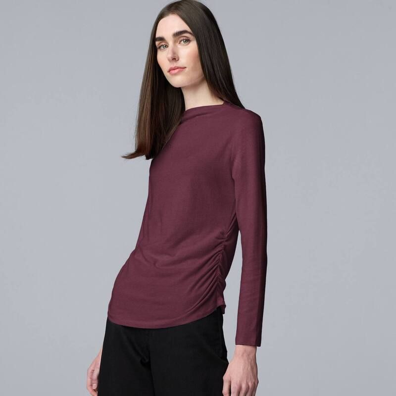 ヴェラウォン レディース トップス Tシャツ モックネック ギャザー Womensimply Vera Wang Ruched Mockneck Tee Light Fudge Heather ヘザー