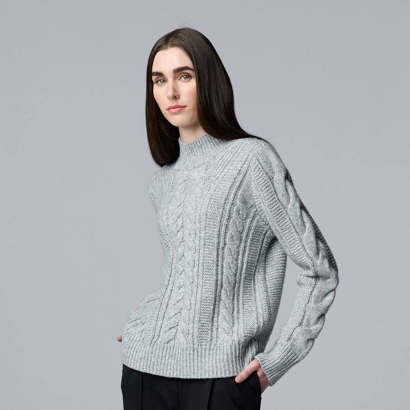 ヴェラウォン レディース アウター ニット・セーター モックネック Womensimply Vera Wang Braided Front Mock Neck Sweater Dark Gray Fox Heather グレー