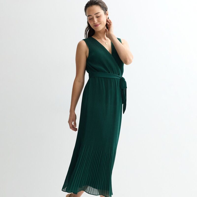 ロンドンタイムス レディース トップス ワンピース プリーツ ノースリーブ マキシ Womens London Timesleeveless Pleated Surplice Maxi Dress with Sash Teal ティール