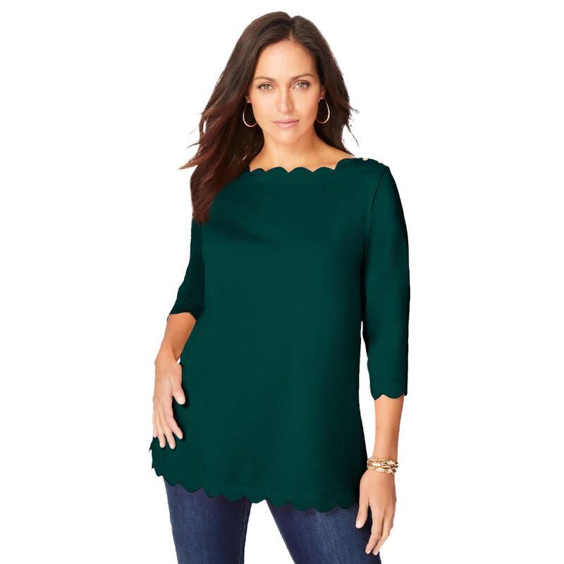 ジェシカロンドン レディース トップス Tシャツ プラスサイズ Jessica London Womens Plusize Scallop Boatneck Tunic Emerald Green グリーン
