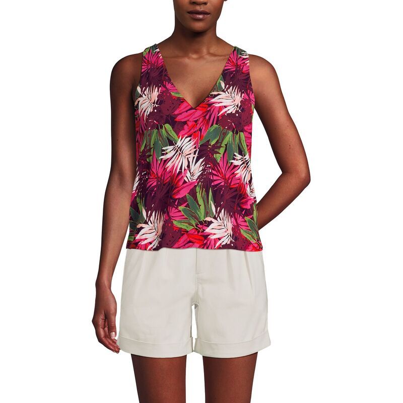 ランズエンド レディース トップス Tシャツ Vネック ジャージー Womens Lands End Lightweight Jersey Blouson VNeck Tank Topink Tropical Palm ピンク