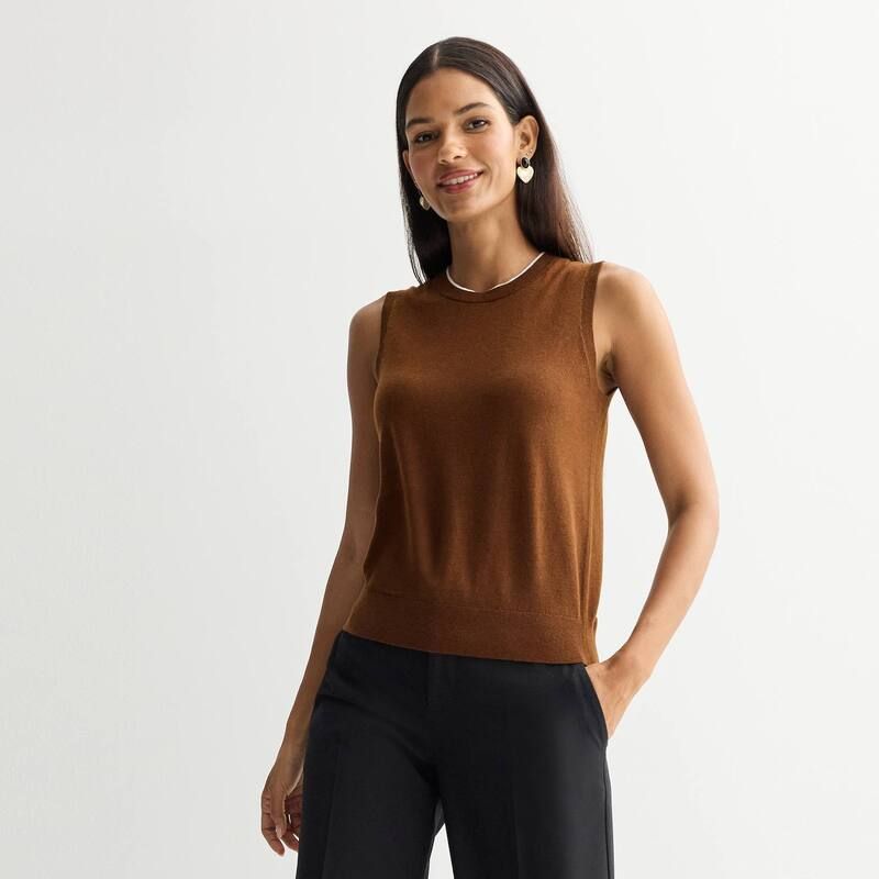 ナインウェスト レディース アウター ニット・セーター クルーネック Womens Nine West Crewneck Sweater Shell Taro Brown ブラウン