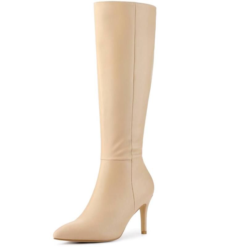 【送料無料】 アレグラ ケー レディース ブーツ・レインブーツ シューズ Womens Pointy Toe Buckle Stiletto Heel Knee High Boots Apricot