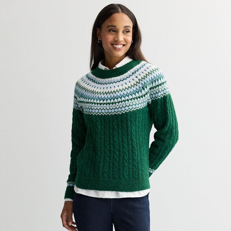 クロフト＆バロー レディース アウター ニット・セーター プチ Petite Croft Barrow Diamond Fair Isle Cable Pullover Sweater Pine Ringer Fairisle