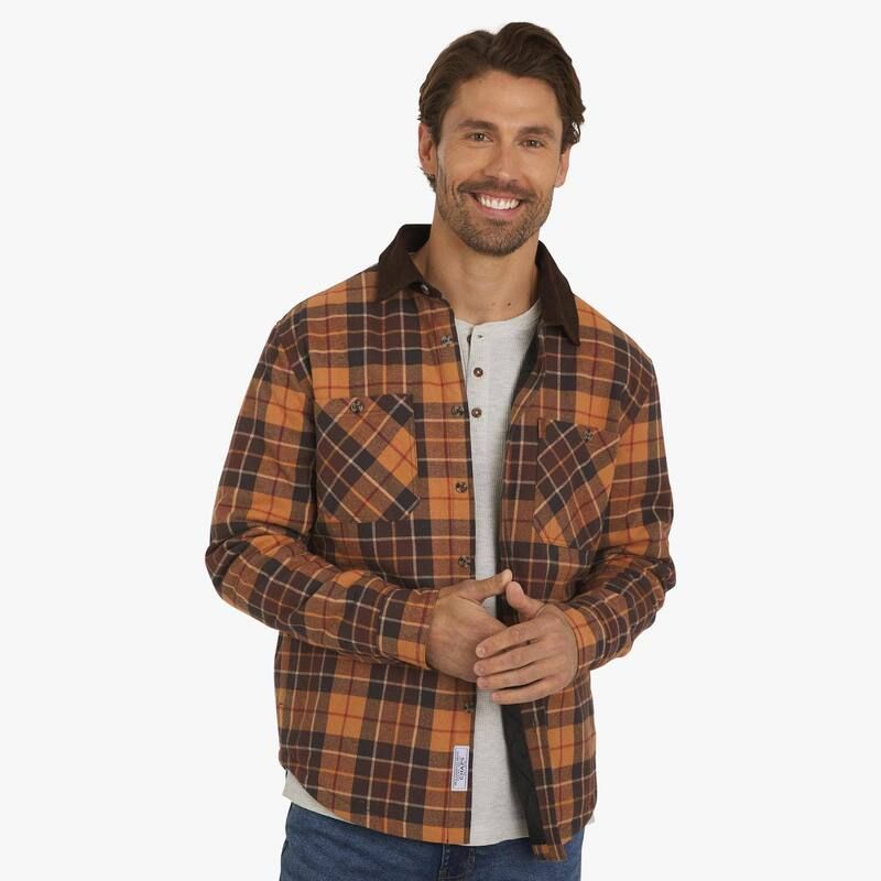チャップス メンズ アウター ジャケット・ブルゾン シャツ Mens Chaps Flannel Shirt Jacket Brown Plaid ブラウン