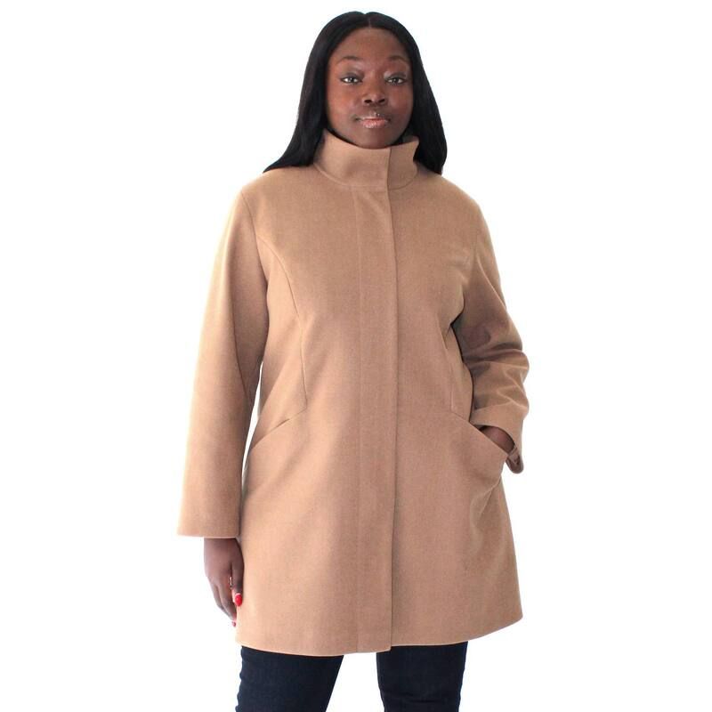 ナインウェスト レディース アウター ジャケット・ブルゾン プラスサイズ ウール コート Plusize Nine West ZipFront Faux Wool Coat Camel キャメル