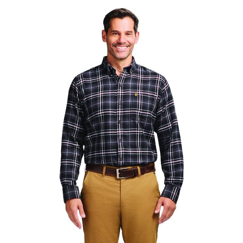 アイゾッド メンズ トップス Tシャツ ダウン Mens IZOD Flannelong Sleeve ButtonDown Shirt Black Plaid ブラック