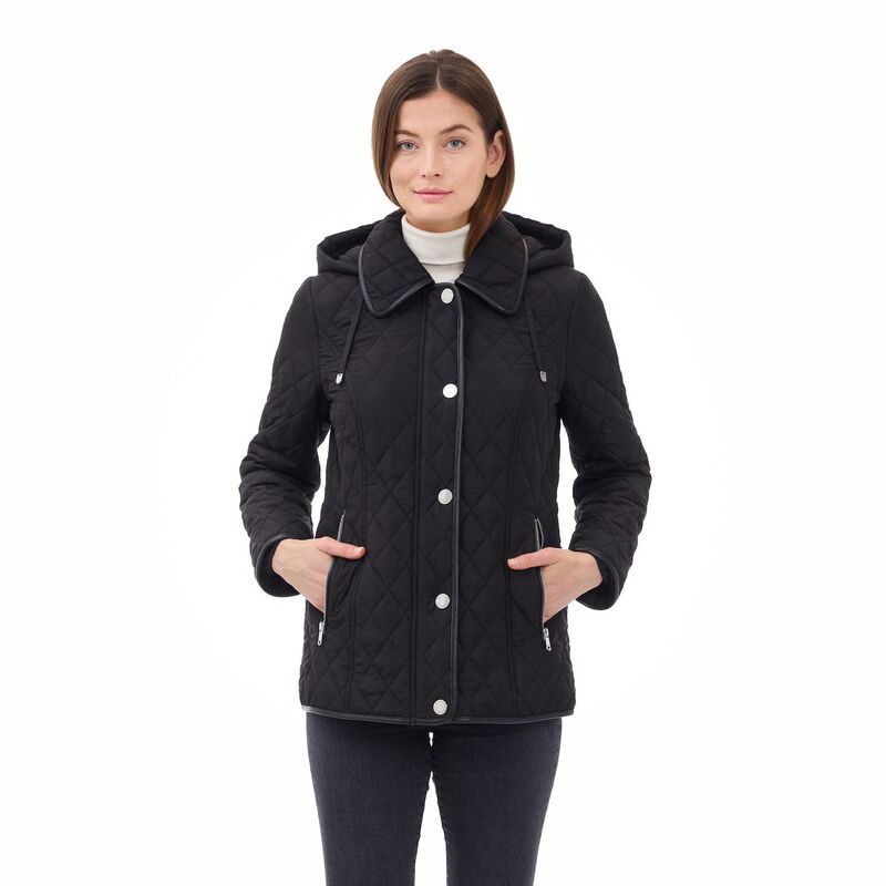 ロンドンフォグ レディース アウター ジャケット・ブルゾン キルティング Womens London Fog Hooded Quilted Jacket Black ブラック