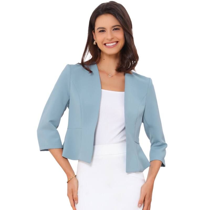 アレグラ ケー レディース アウター ジャケット・ブルゾン ブレザー ALLEGRA K Elegant Blazer for Womens Open Front Collarless 34 Sleeve Peplum Business Work Suit J