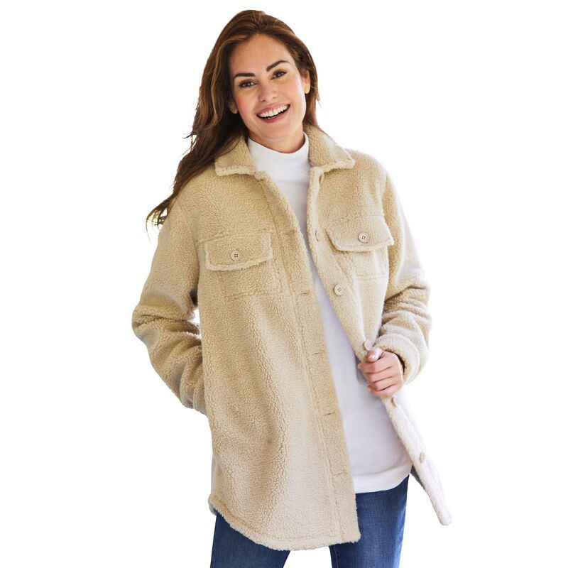 ウーマン ウィズイン レディース アウター ジャケット・ブルゾン プラスサイズ Woman Within Plusize Berber ButtonFront Jacket Black ブラック