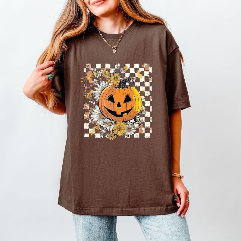 Simply Sage Market レディース トップス Tシャツ フラワー柄 フラワー Simply Sage Market Carved Pumpkin Checkered Floral Womens Heavyweightee Cocoa ココア