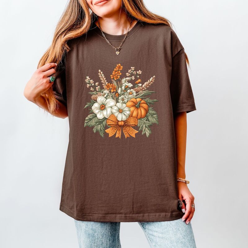Simply Sage Market レディース トップス Tシャツ フラワー柄 フラワー グラフィック Simply Sage Market Coquette Orange Bow Fall Floral Womens Heavyweight Graphic