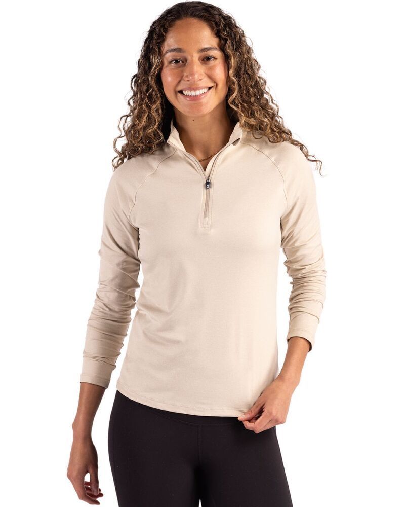 カッターアンドバック レディース トップス Tシャツ Cutter Buck Coastlinepicomfort Recycled Womens 14 Zip Wheat