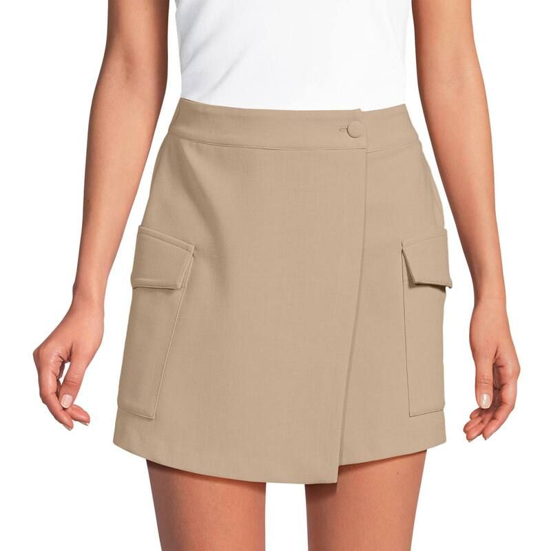 ランズエンド レディース ボトムスカート クレープ Womens Lands End Crepe Above the Knee Skort Desertan タン
