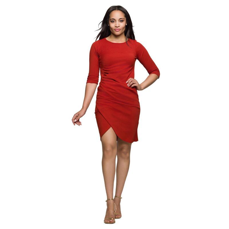 24 セブンコンフォート レディース トップス ワンピース ギャザー ミニ Womens 24Seven Comfort Apparel ThreeQuarter Sleeve Ruched Tulip Hemini Dress Rust ラスト