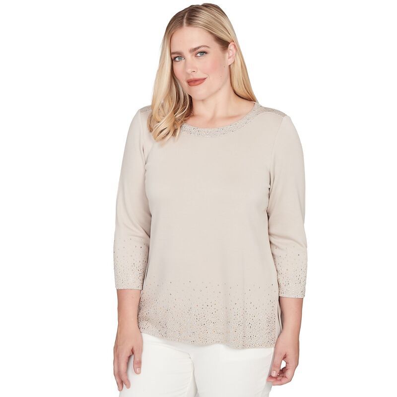 アルフレッド ダナー レディース トップス Tシャツ プラスサイズ ニット Plusize Alfredunner Heat Set Sparkle Ombre Border Knitop Latte