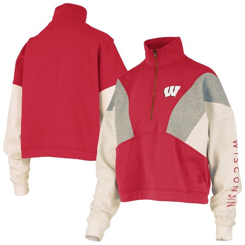 プレスボックス レディース トップス Tシャツ スウェット Womens Pressbox Red Wisconsin Badgers Ferrara Color Block QuarterZip Sweatshirt Wis Red レッド
