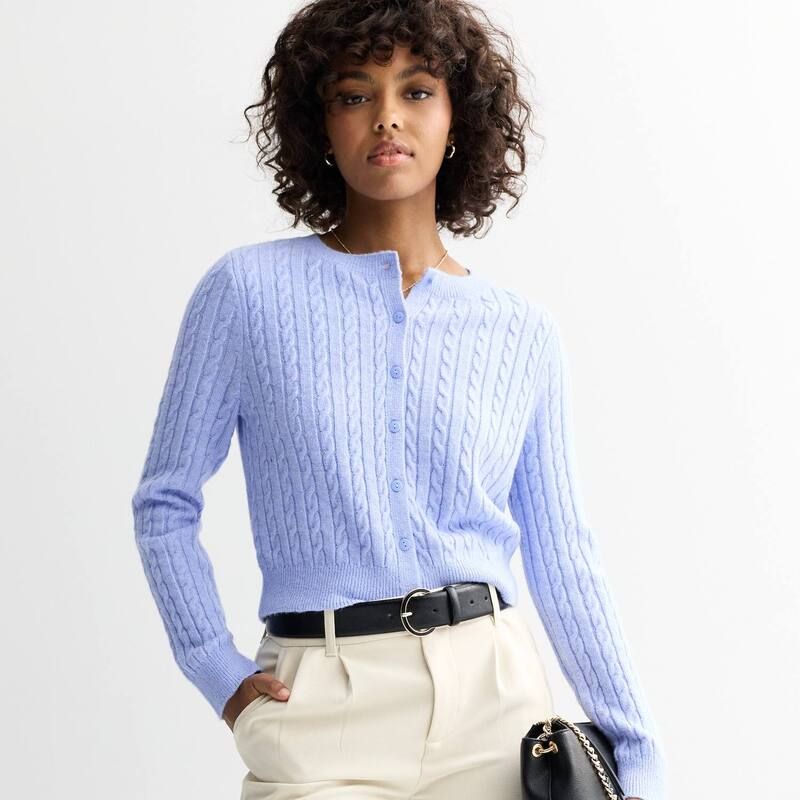 エスオー レディース アウター ニット・セーター カーディガン Juniors SO Cable Knit Cardigan Sweater Fiona Blue ブルー