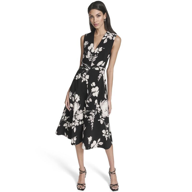 アンドリューマーク レディース トップス ワンピース フラワー柄 ミディ ノースリーブ フラワー Womens Andrew Marc Floral Sleeveless Fit Flare Midi Dress Black White Floral ホワイト