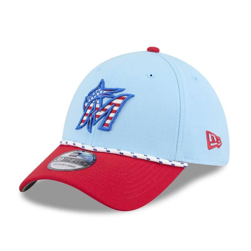 ニューエラ メンズ アクセサリー 帽子 Mens New Era Light BlueRed Miami Marlins 2025 Fourth of July 39THIRTY Flex Hat Mrlight ブルー