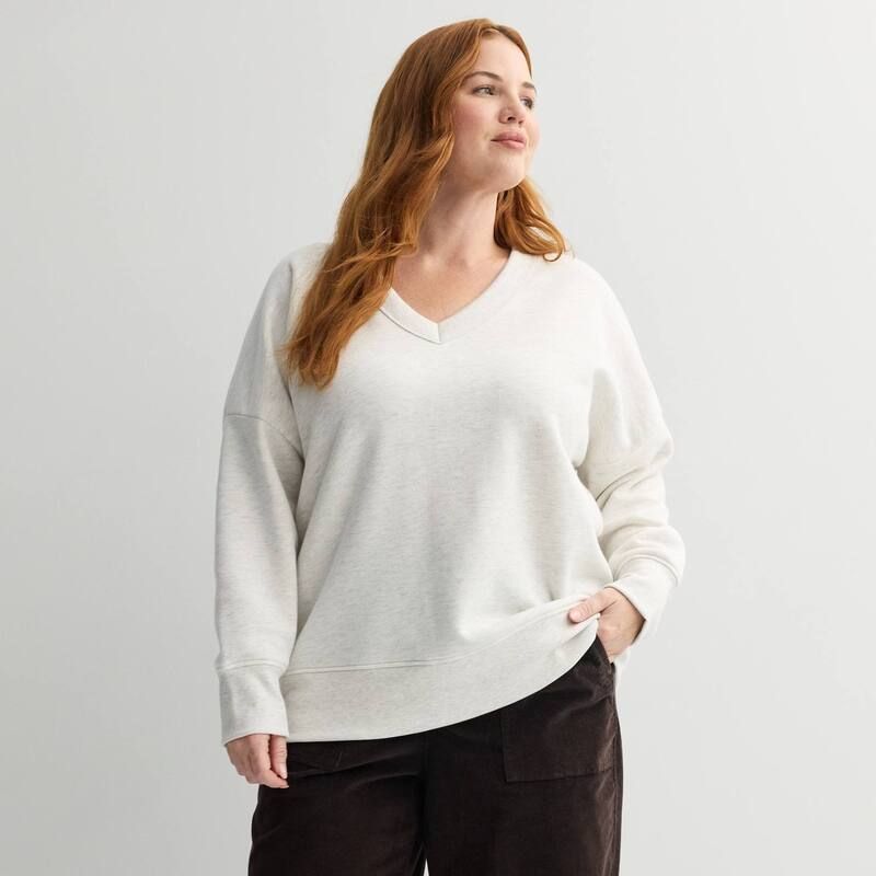 ソノマ レディース トップス Tシャツ リラックスフィット Vネック プラスサイズ スウェット フリース Plusize Sonoma Goods For Life VNeck Relaxed Fit Fleece Sweatshirt Dapple Grey