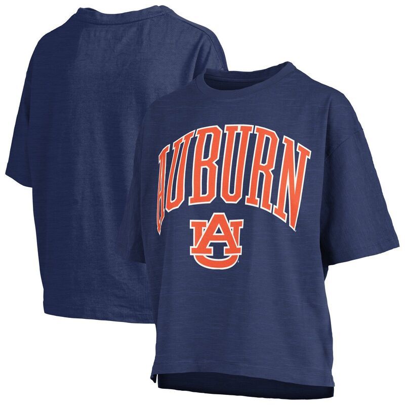 プレスボックス レディース トップス Tシャツ ロゴ Womens Pressbox Navy Auburn Tigers Nelson Arch Over Logo Waist Length Oversized Slub TShirt Aub Navy ネイ