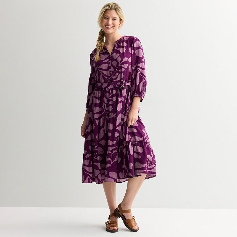 ソノマ レディース トップス ワンピース ミディ Womensonoma Goods For Life ThreeQuarter Sleeve Midi Dress Tonal Plum Leaf プラム