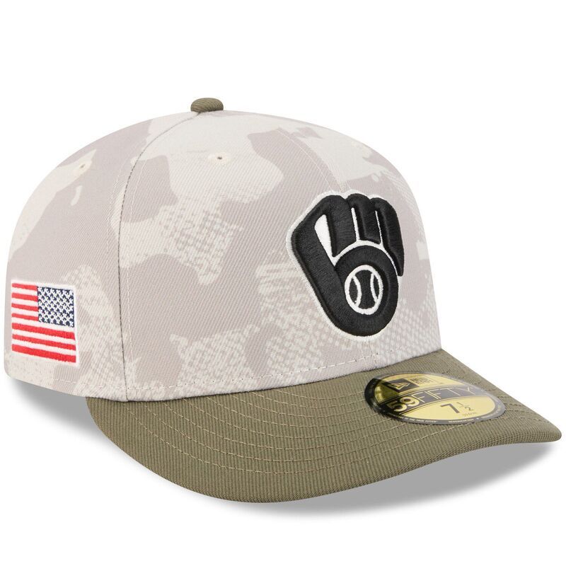 ニューエラ メンズ アクセサリー 帽子 Mens New Era Light BeigeOlive Milwaukee Brewers 2025 Armed Forces Day 59FIFTY Fitted Hat Brw Lt Bei オリーブ