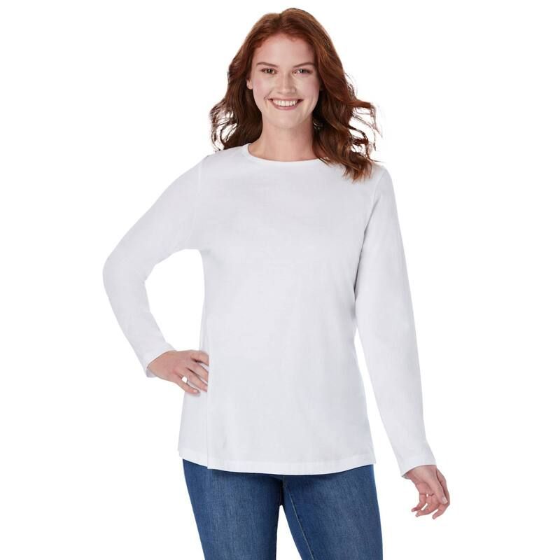ウーマン ウィズイン レディース トップス Tシャツ クルーネック プラスサイズ プチ 長袖 Woman Within Womens Plusize Petite Perfect LongSleeve Crewneck Tee White ホワイト