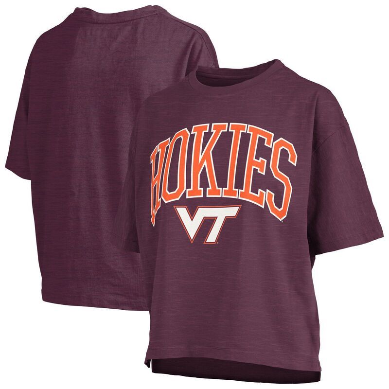 プレスボックス レディース トップス Tシャツ ロゴ Womens Pressbox Maroon Virginia Techokies Nelson Arch Over Logo Waist Length Oversized Slub TShirt Vat