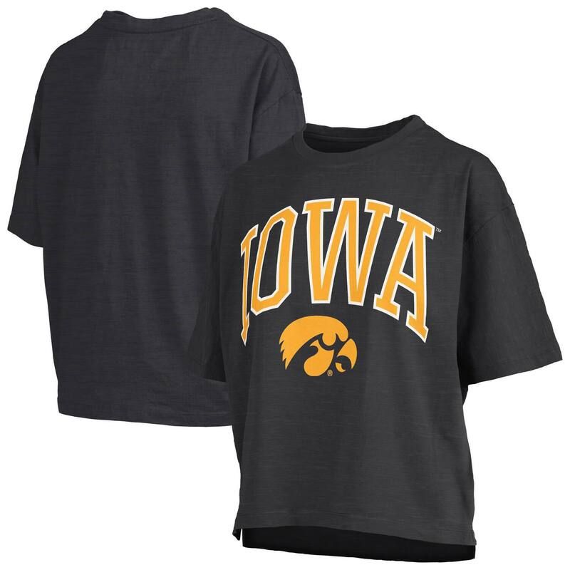 プレスボックス レディース トップス Tシャツ ロゴ Womens Pressbox Black Iowa Hawkeyes Nelson Arch Over Logo Waist Length Oversized Slub TShirt Iwa Black