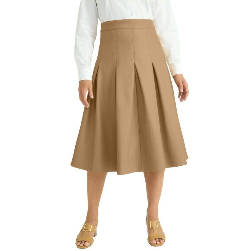 ジェシカロンドン レディース ボトムスカート プラスサイズ プリーツ ミディ レザー フェイクレザー Jessica London Womens Plusize Faux Leather Pleated Midi Skirt Soft Camel キャメル