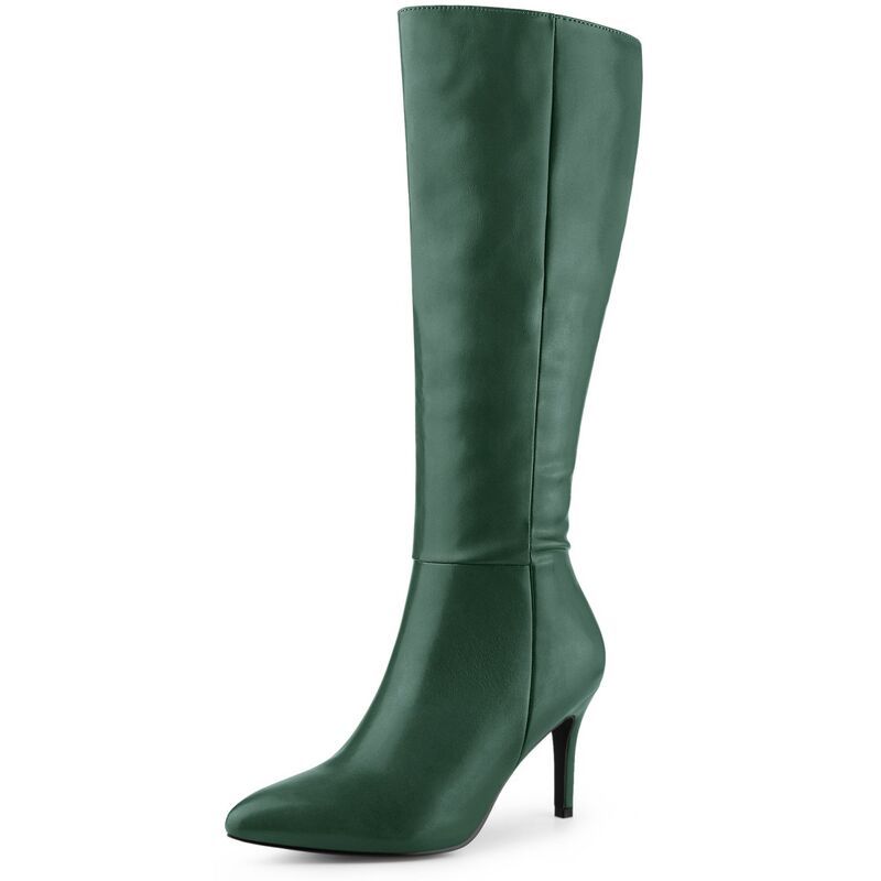アレグラ ケー レディース シューズ ブーツ・レインブーツ ヒール ALLEGRA K Womens Pointy Toe Buckle Stiletto Heel Knee High Boots Dark Green グリーン
