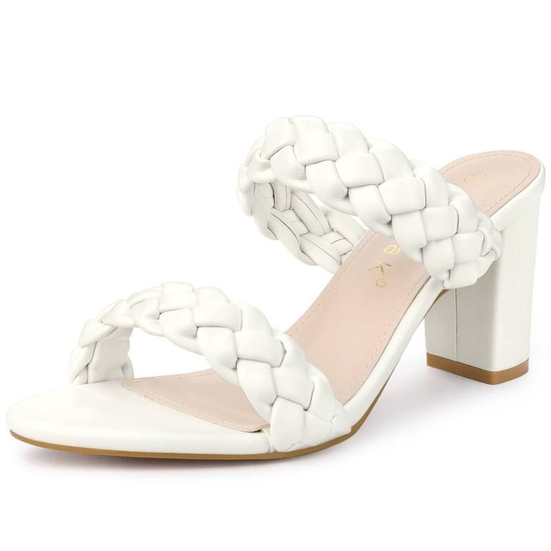 アレグラ ケー レディース シューズ サンダル ヒール ALLEGRA K Womens Braided Heeled Slip on Chunky Heel Slide Sandals White ホワイト