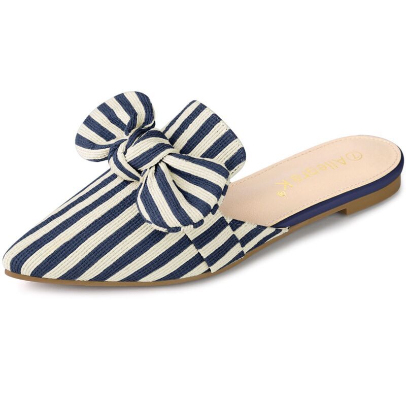 アレグラ ケー レディース シューズ サンダル ALLEGRA K Womens Pointed Toe Slip on Flat Stripe Bow Slides Mules Dark Blue ブルー