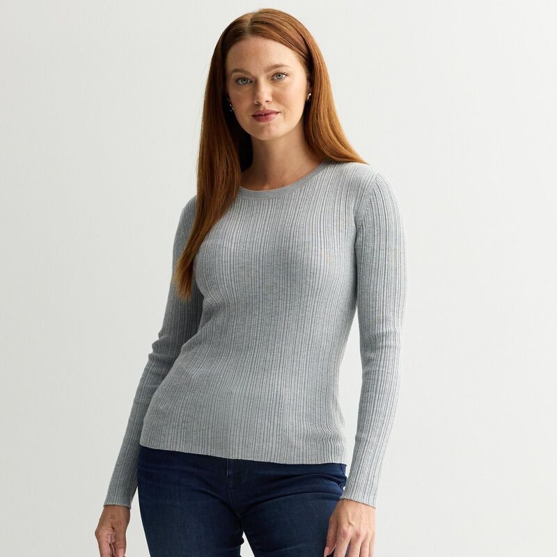 ナインウェスト レディース アウター ニット・セーター クルーネック リブ Womens Nine West Variegated Ribbed Crew Neck Sweater Dark Metal Heather ヘザー