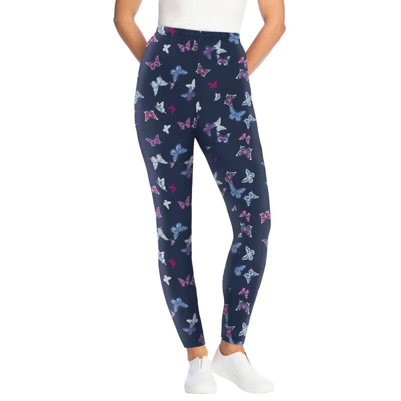 ウーマン ウィズイン レディース ボトムス カジュアルパンツ プラスサイズ プリント コットン Woman Within Womens Plusize Stretch Cotton Printed Legging Navy Butterflies ネイビー