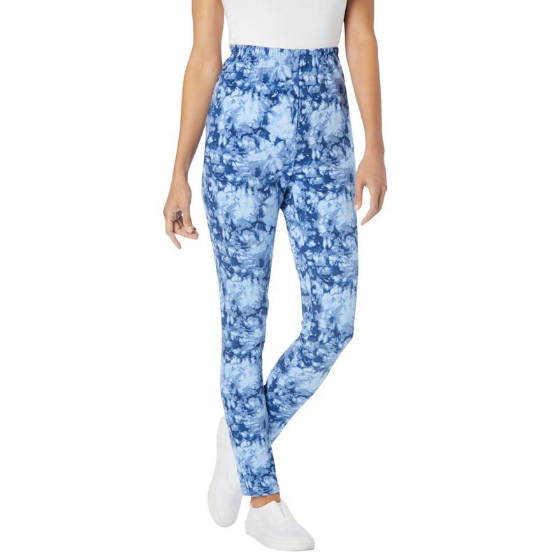 ウーマン ウィズイン レディース ボトムス カジュアルパンツ プラスサイズ プリント コットン Woman Within Womens Plusize Stretch Cotton Printed Legging Blue Tie Dye ブルー