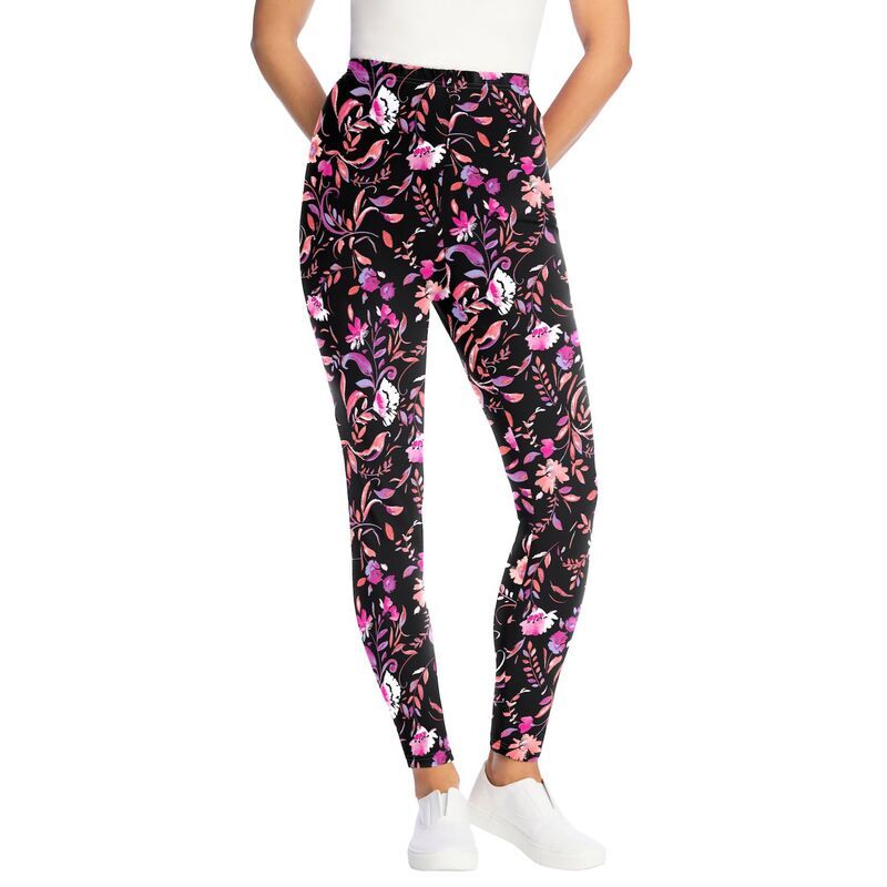 ウーマン ウィズイン レディース ボトムス カジュアルパンツ プラスサイズ プリント コットン Woman Within Womens Plusize Stretch Cotton Printed Legging Black Multi Florals ブラッ