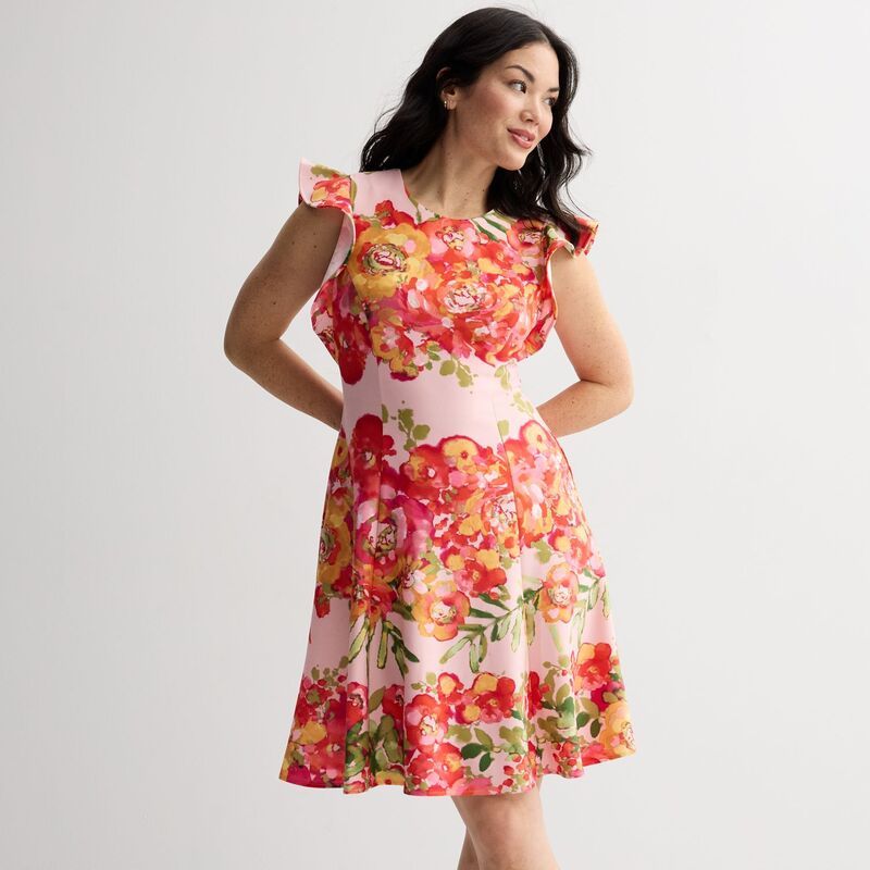 アリー ロー レディース トップス ワンピース フラワー柄 フリル フラワー Womens Ali Ro Floral Jewel Neck Ruffle Sleeve Fit Flare Dress Pink Floral ピンク