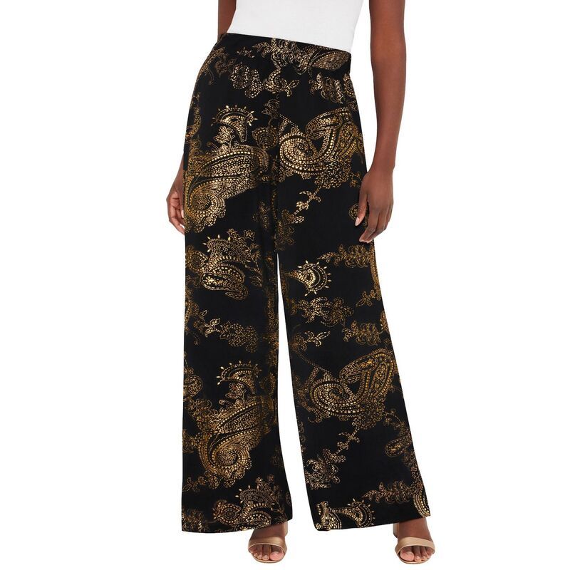 ジェシカロンドン レディース ボトムス カジュアルパンツ ワイドレッグ ニット Jessica London The London Collection Stretch Knit Wide Leg Pant Metallic Paisley メタリック