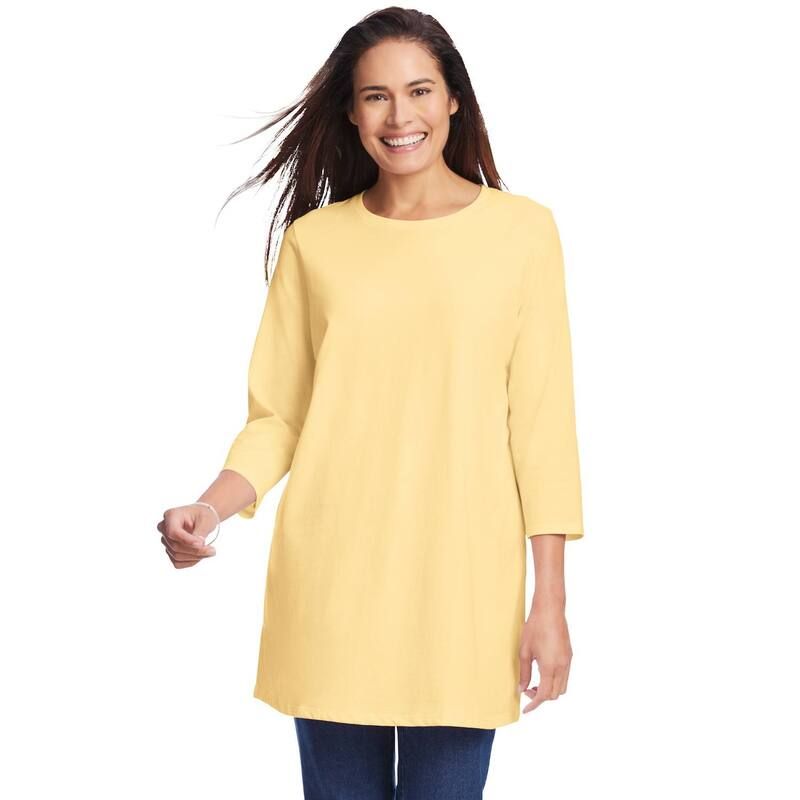 ウーマン ウィズイン レディース トップス Tシャツ クルーネック プラスサイズ Woman Within Plusize PerfecthreeQuarter Sleeve Crewneck Tunic Banana